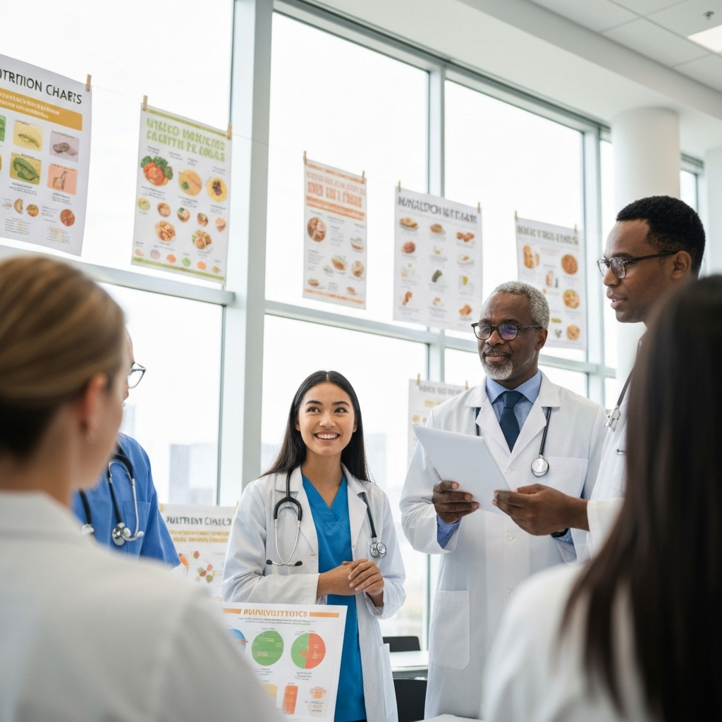 Medical professionals engaged in nutrition education